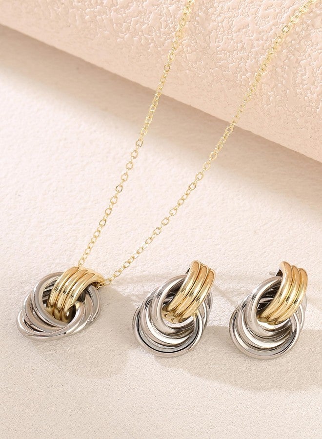 GAOKOXI Gold Silver Knot Pendant Necklace Earrings Jewelry Set for Women Gold Silver Statement Geometric Necklace Chain Link Choker Necklace Trendy - Image 4